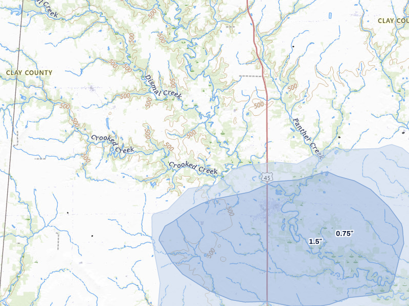 NEXRAD radar-signature map of the hail storm over Louisville, IL on Jul 3, 2026