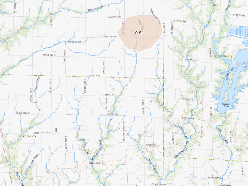 Radar-estimated hail-size map of the storm over Louisville, IL on Sep 16, 2026