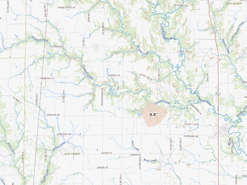 Radar-estimated hail-size map of the storm over Louisville, IL