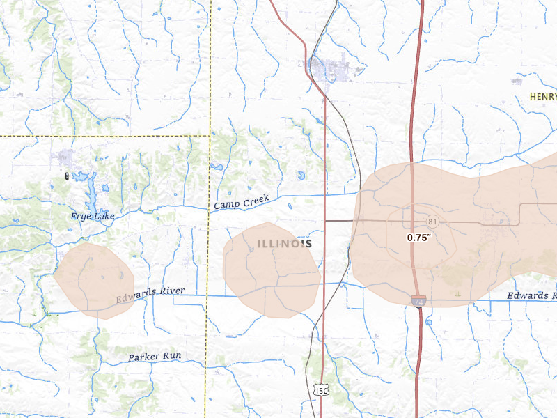 Radar-estimated hail-size map of the storm over Lynn Center, IL on May 4, 2026