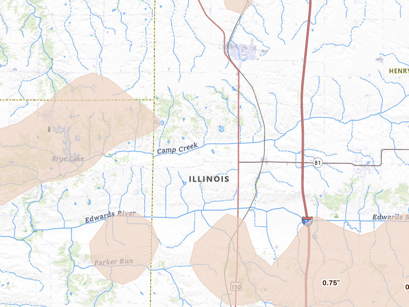 Radar-estimated hail-size map of the storm over Lynn Center, IL on Jun 5, 2026