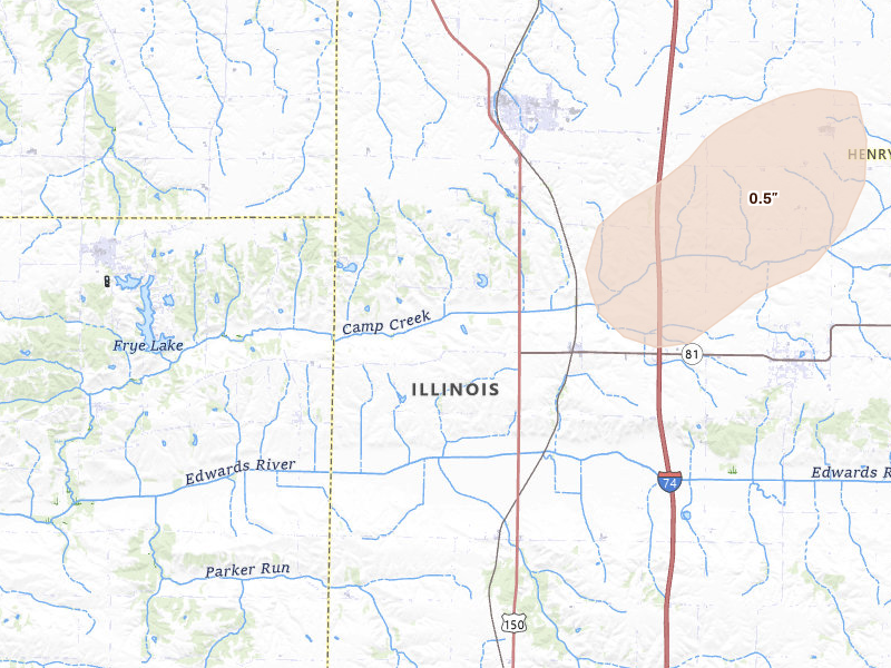 Radar-estimated hail-size map of the storm over Lynn Center, IL on Jul 3, 2026