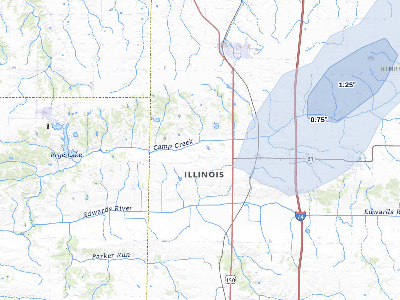 NEXRAD radar-signature map of the hail storm over Lynn Center, IL on Jul 3, 2026