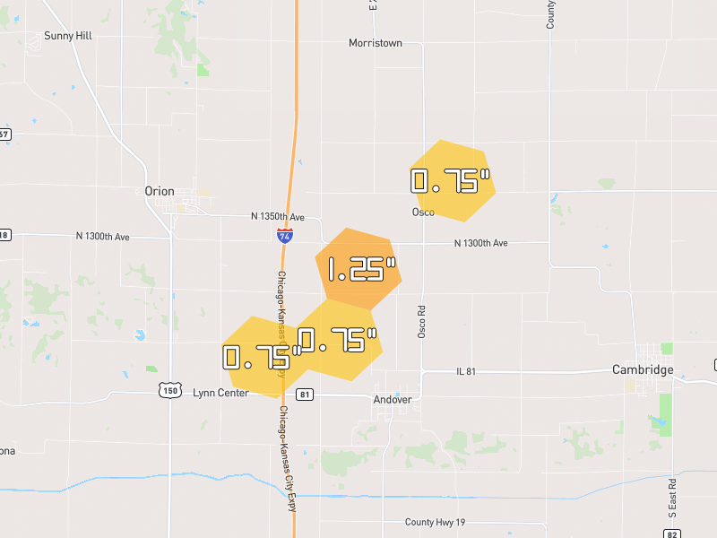 Hail map of Lynn Center, IL on Jul 3, 2026, hail up to 1.25"