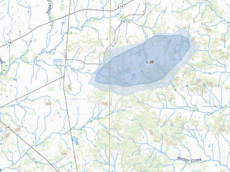 NEXRAD radar-signature map of the hail storm over Macedonia, IL on Apr 26, 2026