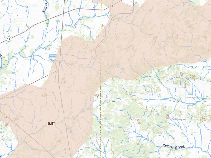 Radar-estimated hail-size map of the storm over Macedonia, IL on Apr 27, 2026