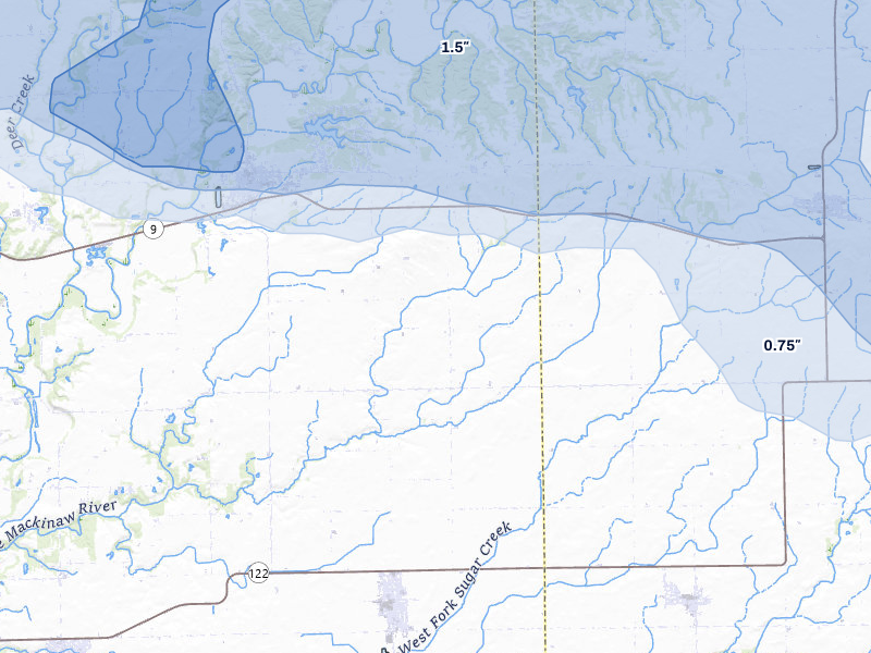 NEXRAD radar-signature map of the hail storm over Mackinaw, IL on Aug 13, 2026