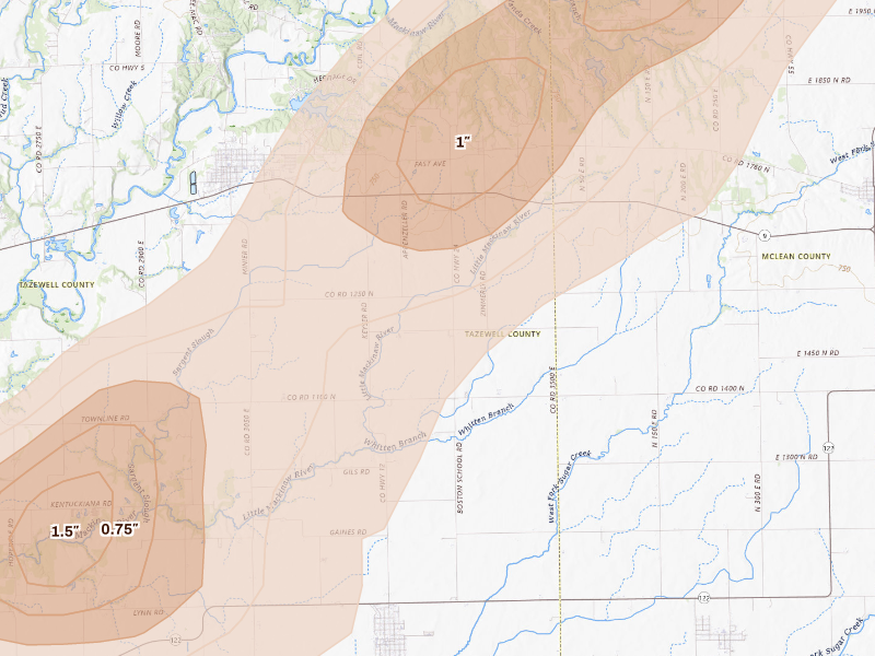 Radar-estimated hail-size map of the storm over Mackinaw, IL