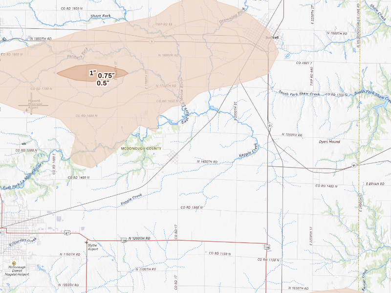 Radar-estimated hail-size map of the storm over Macomb, IL