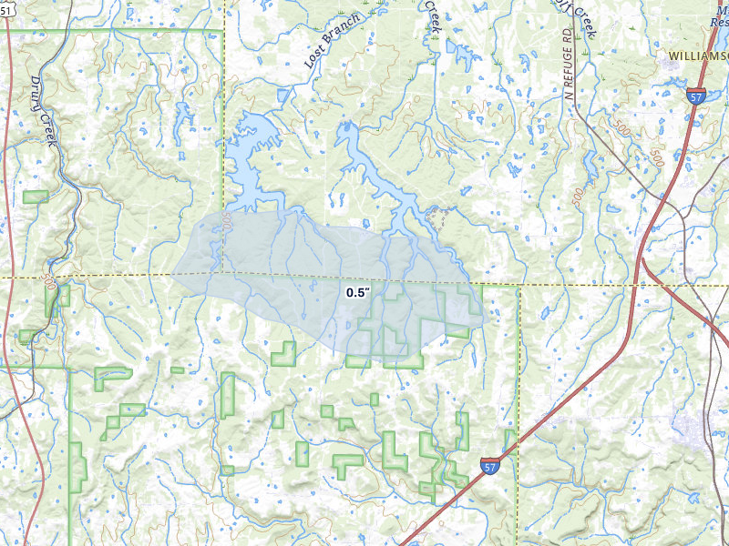 NEXRAD radar-signature map of the hail storm over Makanda, IL on Jun 25, 2026