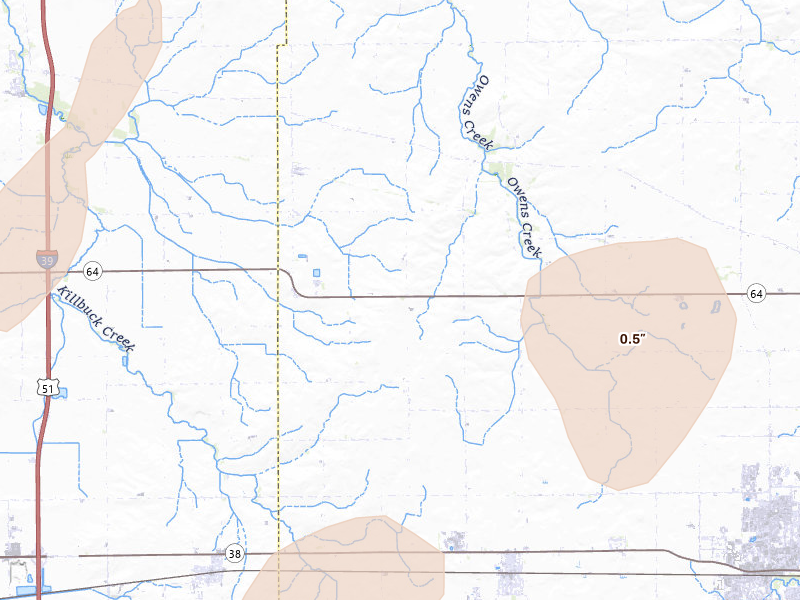 Radar-estimated hail-size map of the storm over Malta, IL on Jun 10, 2026