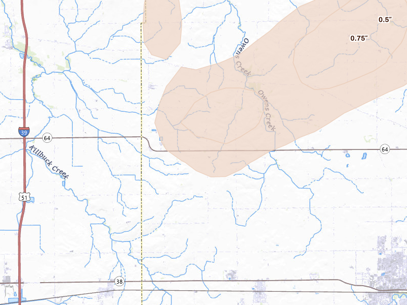 Radar-estimated hail-size map of the storm over Malta, IL on Jul 3, 2026