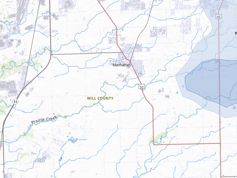 NEXRAD radar-signature map of the hail storm over Manhattan, IL on Aug 10, 2026