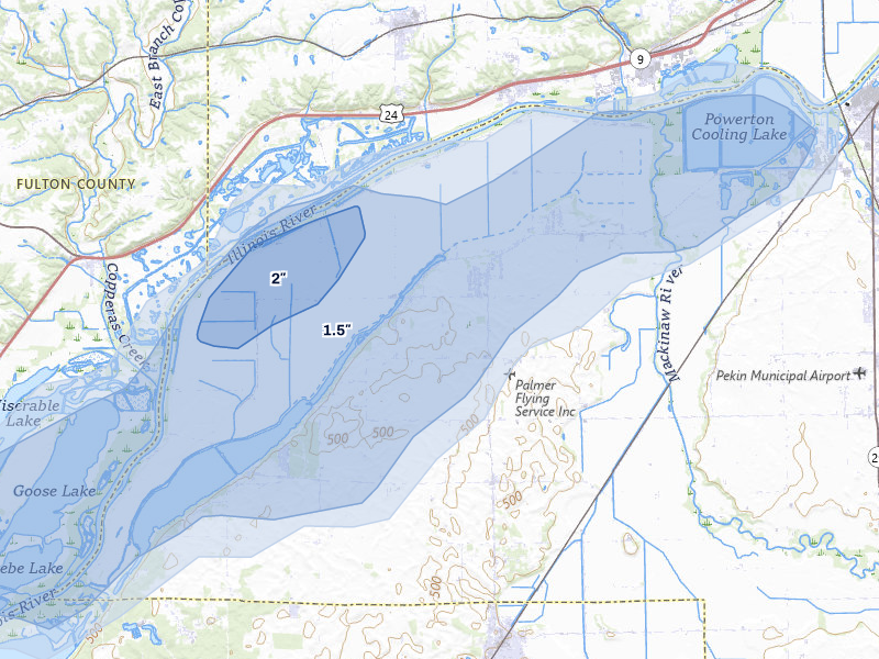 NEXRAD radar-signature map of the hail storm over Manito, IL on Apr 2, 2026