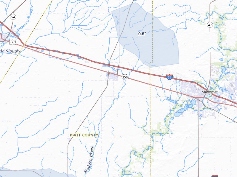 NEXRAD radar-signature map of the hail storm over Mansfield, IL on Jul 4, 2026