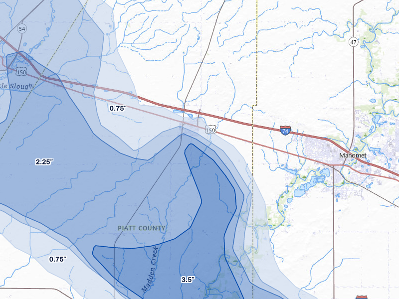 NEXRAD radar-signature map of the hail storm over Mansfield, IL on Aug 11, 2026