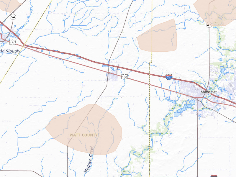 Radar-estimated hail-size map of the storm over Mansfield, IL on Aug 13, 2026