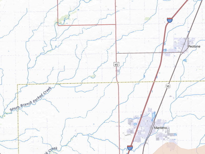 Radar-estimated hail-size map of the storm over Manteno, IL on Mar 10, 2026