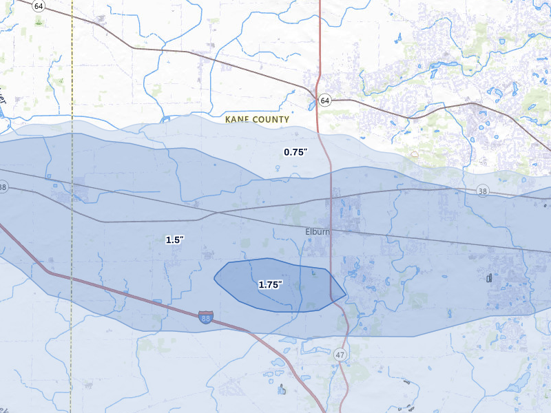 NEXRAD radar-signature map of the hail storm over Maple Park, IL on Mar 30, 2026