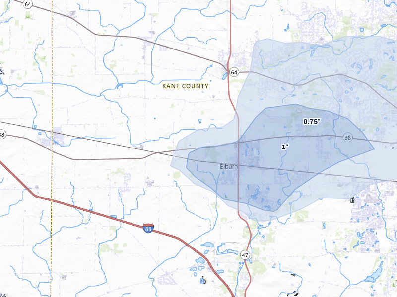 NEXRAD radar-signature map of the hail storm over Maple Park, IL on May 4, 2026