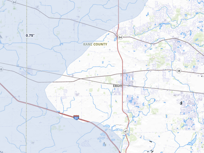 NEXRAD radar-signature map of the hail storm over Maple Park, IL on Jul 3, 2026
