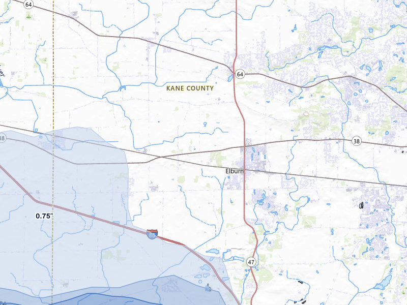 NEXRAD radar-signature map of the hail over Maple Park, IL