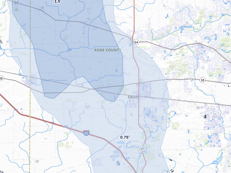 NEXRAD radar-signature map of the hail storm over Maple Park, IL on Jul 27, 2026