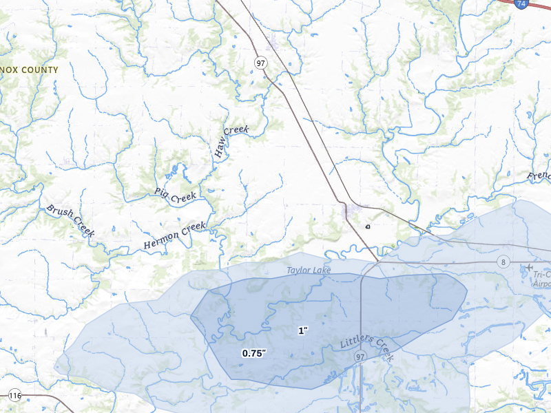 NEXRAD radar-signature map of the hail over Maquon, IL