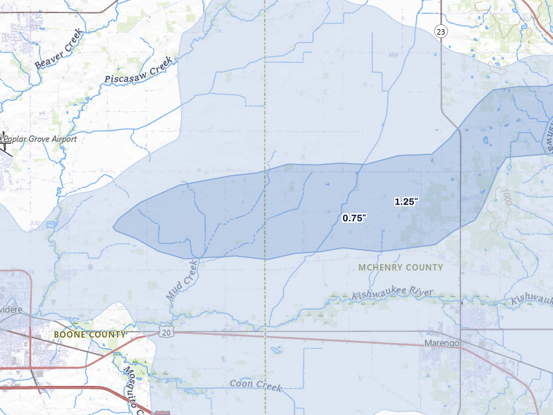 NEXRAD radar-signature map of the hail storm over Marengo, IL on Mar 30, 2026