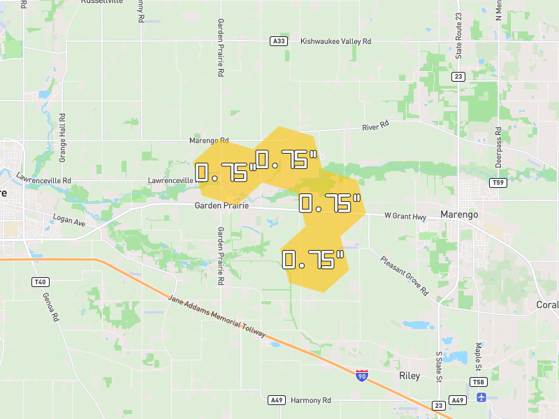 Hail map of Marengo, IL on Jun 6, 2026, hail up to 0.75"