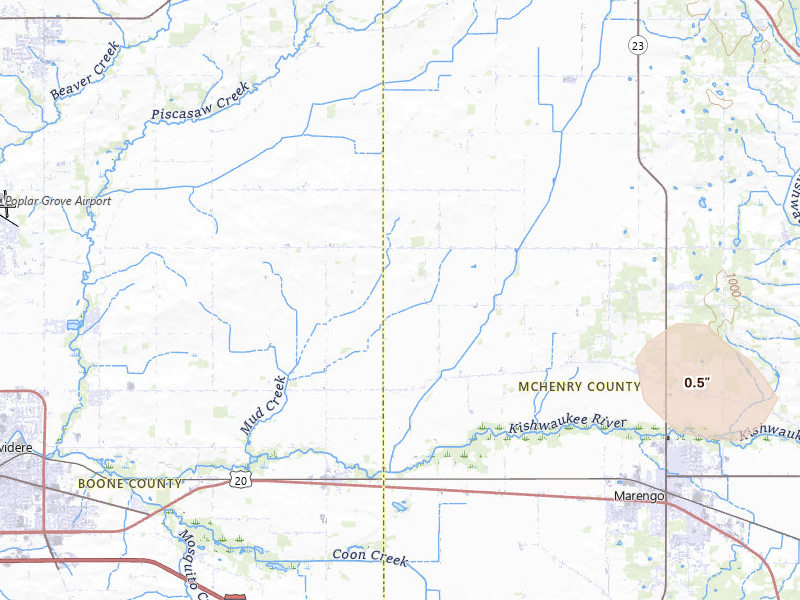 Radar-estimated hail-size map of the storm over Marengo, IL