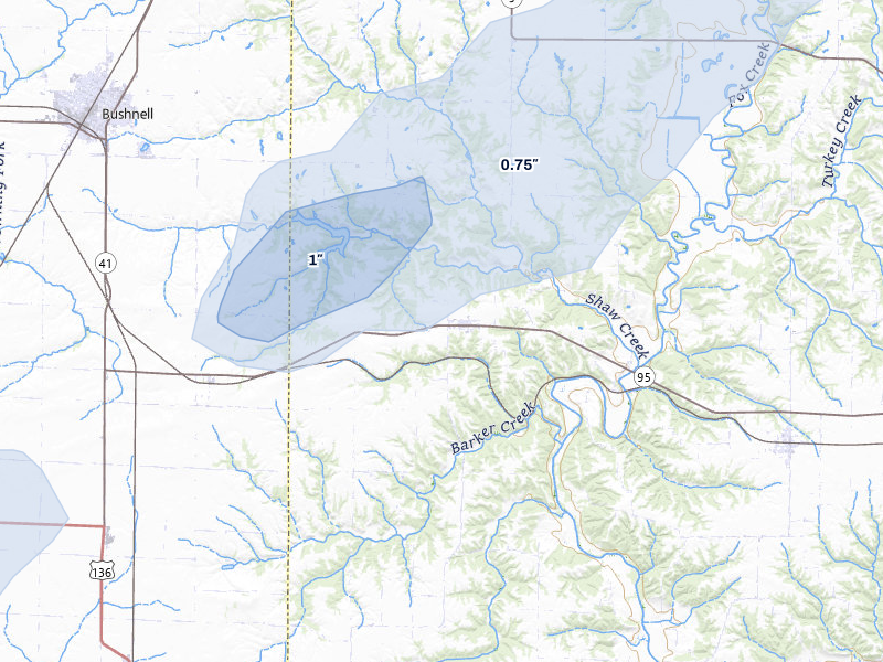 NEXRAD radar-signature map of the hail storm over Marietta, IL on Apr 2, 2026