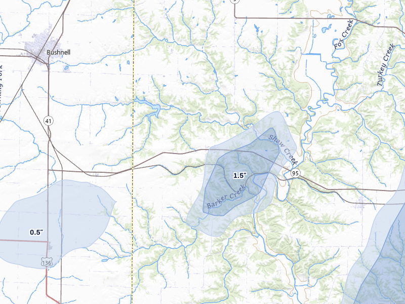NEXRAD radar-signature map of the hail over Marietta, IL
