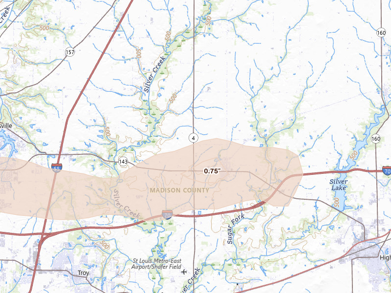 Radar-estimated hail-size map of the storm over Marine, IL on May 31, 2026
