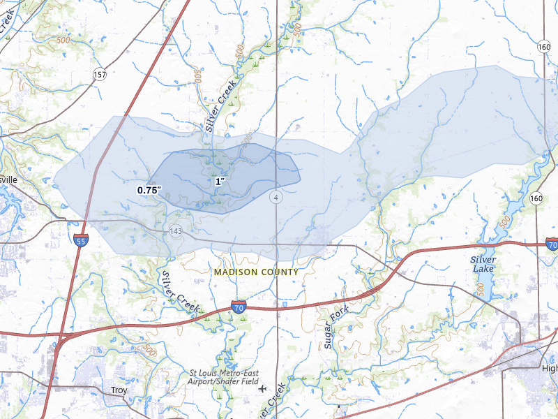 NEXRAD radar-signature map of the hail over Marine, IL