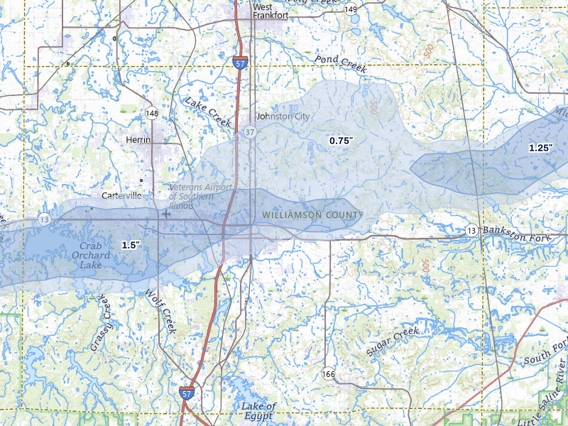 NEXRAD radar-signature map of the hail storm over Marion, IL on Mar 4, 2026