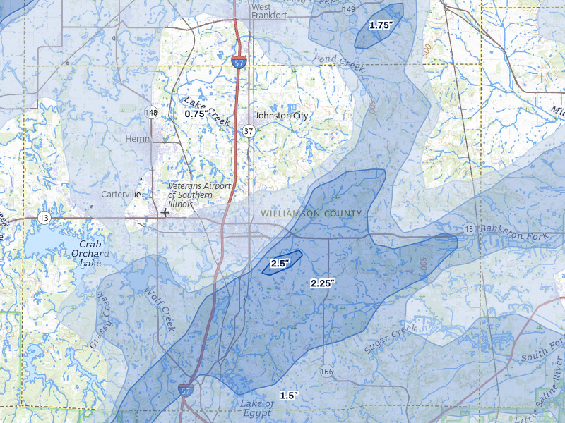 NEXRAD radar-signature map of the hail over Marion, IL