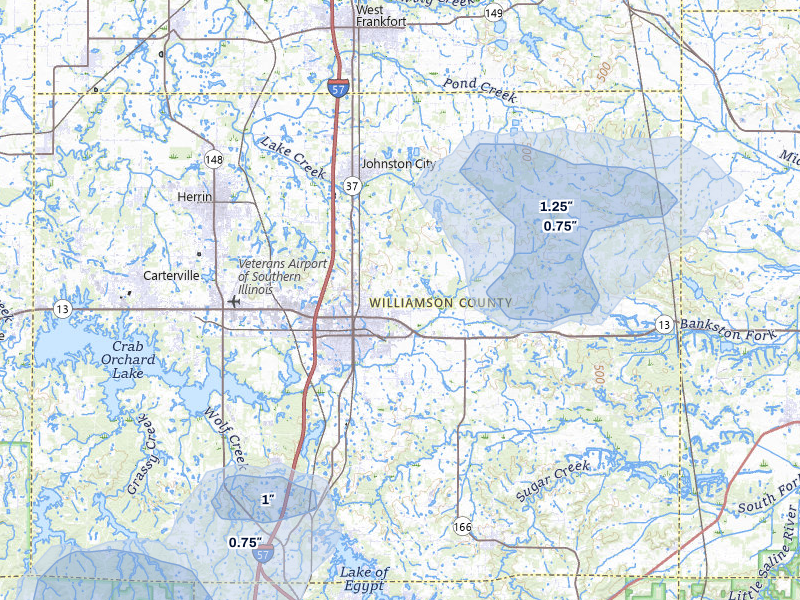 NEXRAD radar-signature map of the hail over Marion, IL