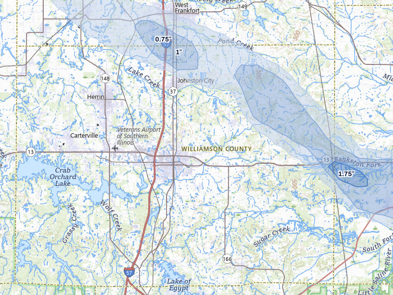 NEXRAD radar-signature map of the hail over Marion, IL