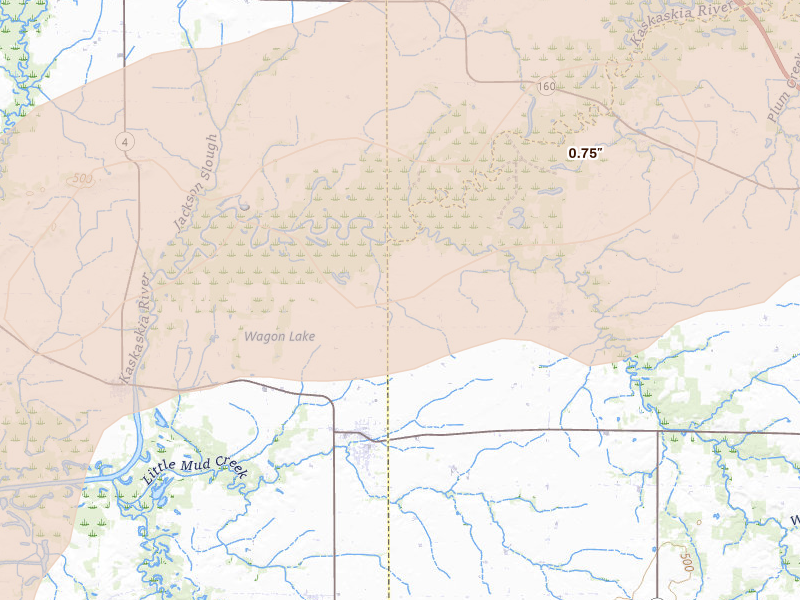 Radar-estimated hail-size map of the storm over Marissa, IL on Apr 27, 2026