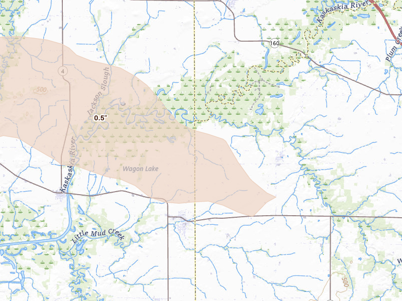 Radar-estimated hail-size map of the storm over Marissa, IL on May 4, 2026