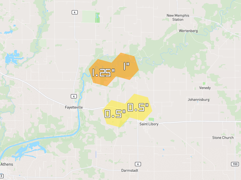 Hail map of Marissa, IL on Jun 1, 2026, hail up to 1.25"