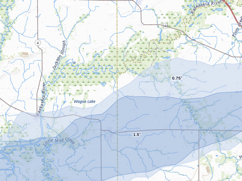 NEXRAD radar-signature map of the hail storm over Marissa, IL on Jul 10, 2026