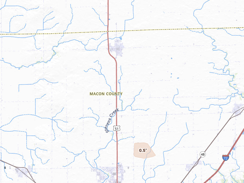 Radar-estimated hail-size map of the storm over Maroa, IL on May 4, 2026