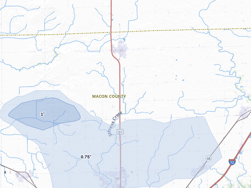 NEXRAD radar-signature map of the hail storm over Maroa, IL on May 4, 2026
