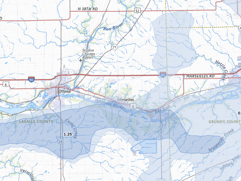 NEXRAD radar-signature map of the hail over Marseilles, IL