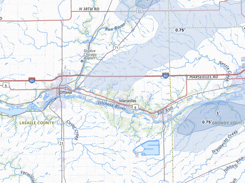 NEXRAD radar-signature map of the hail storm over Marseilles, IL on Apr 2, 2026