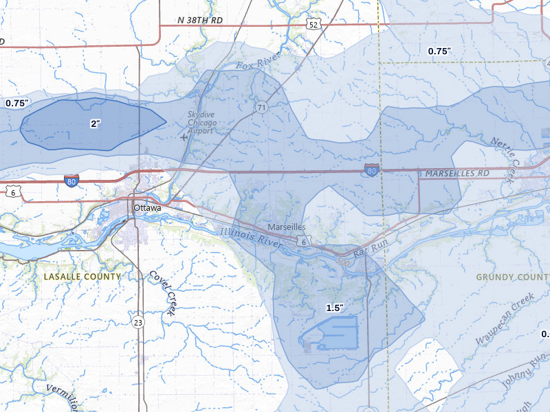 NEXRAD radar-signature map of the hail storm over Marseilles, IL on May 4, 2026
