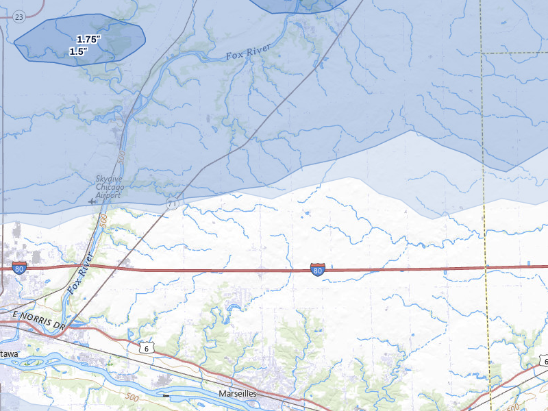 NEXRAD radar-signature map of the hail storm over Marseilles, IL on Aug 11, 2026