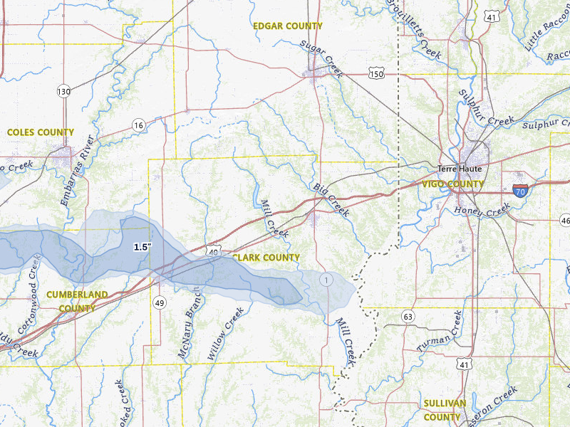 NEXRAD radar-signature map of the hail over Marshall, IL